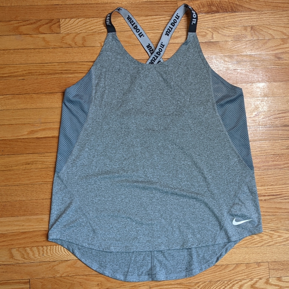 Nike Dri FIT Elastika Just Do It Criss Cross Back Tank Top Gray Woman's Large